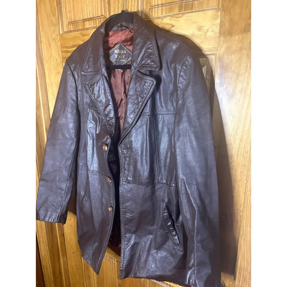 Golden State Leather Fashions Mens Brown Leather Car Coat Jacket Vintage Size 40